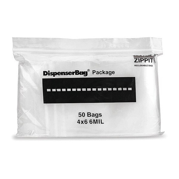 Reclosable Bag, Zip Seal, 6 in L, 4 in W, 6 mil Thick, Polyethylene, Clear
