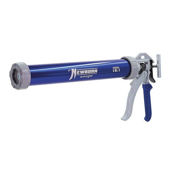 Caulk Gun, 24 oz Container Size, Aluminum, 18:01, Full Barrel Frame, Blue