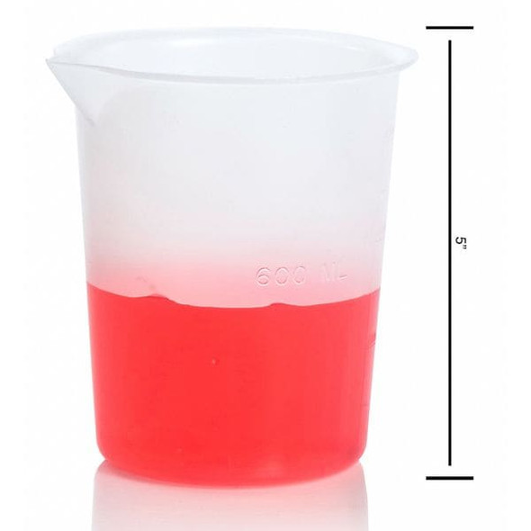 Beaker, Polypropylene, Low Form, 600 mL / 20.28 fl oz Capacity, Not Rated Not Applicable, 4 PK