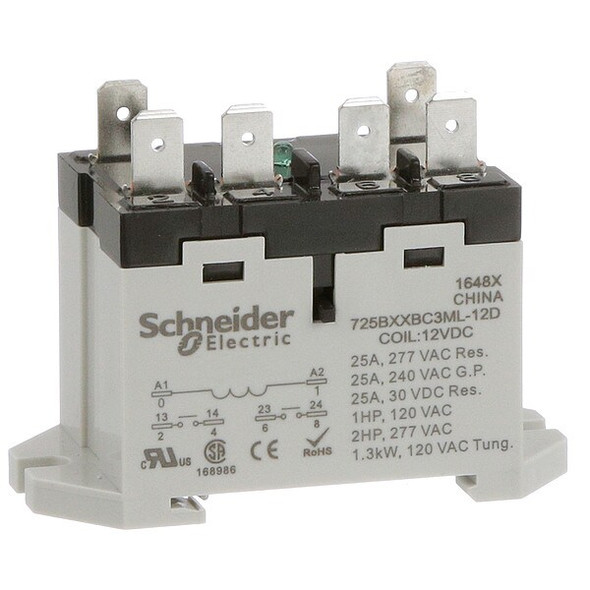 DIN Rail & Top Flange, Enclosed Power Relay, Square, 25 A, 6, Quick Connect