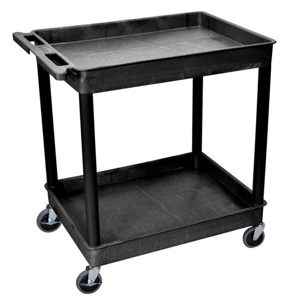 Utility Cart with Deep Lipped Plastic Shelves, Polyethylene, 400 lb Load Capacity, 2 Shelves