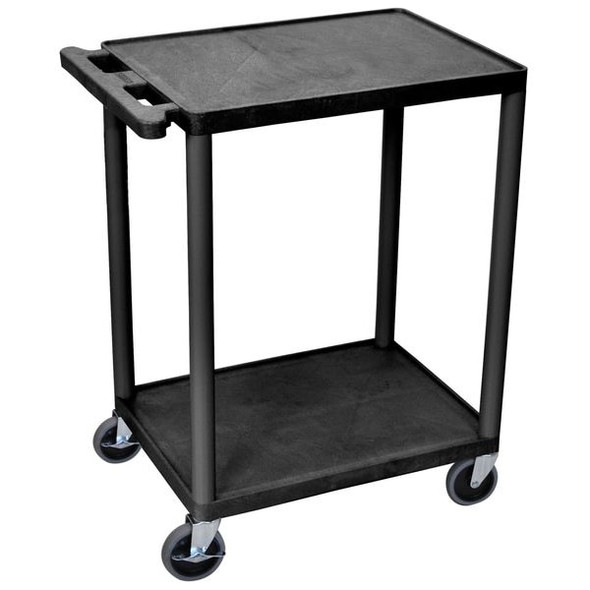 Utility Cart with Lipped Plastic Shelves, Polyethylene, 300 lb Load Capacity, 2 Shelves, 24 in L
