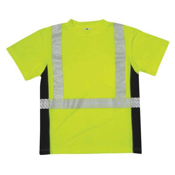 Unisex Short Sleeve Hi-Vis Black Sided T-Shirt, Polyester, Green, M