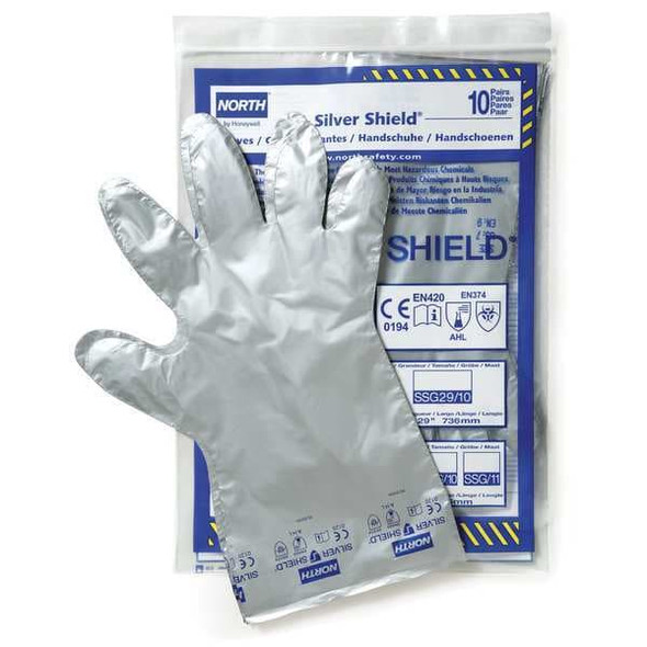 SilverShield - SSG Chemical Resistant Gloves, EVOH, Polyethylene, 16 in L, 2.7 mil, Silver, 11