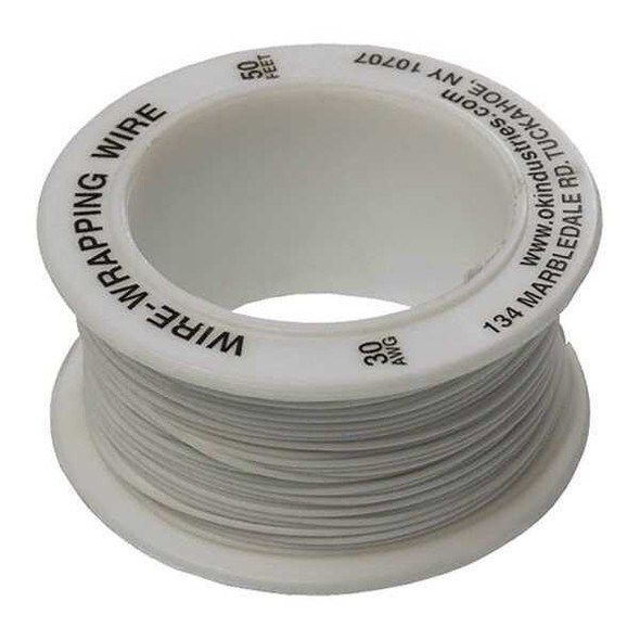 Ok Industries Spooled Wrapping Wire, 30 AWG, White, Kynar(R), 50 ft R-30W-0050