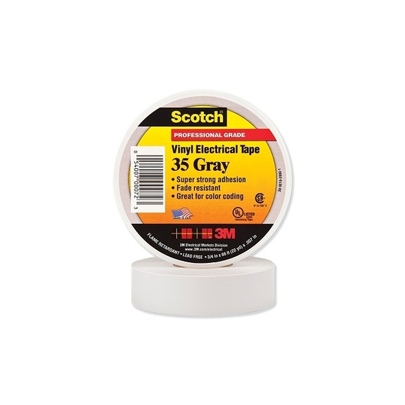 Vinyl Electrical Color Coding Tape, 35, 3/4 in W x 66 ft L, Gray
