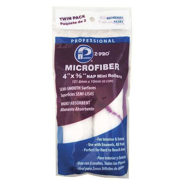 Premier 4" Mini Paint Roller Cover, 3/8" Nap, Microfiber, 2 PK 44382