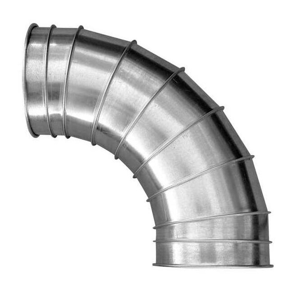 Round 90 Degree Elbow, 8 in Duct Dia, Galvanized Steel, 22 ga GA, 18-1/4" L