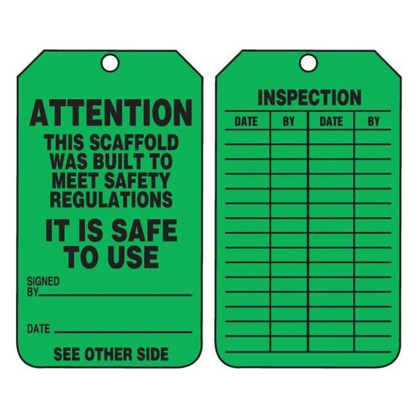 Tag, Scaffold, Plastic, 5 3/4 in H x 3 1/4 in W, Rectangle, 25 PK