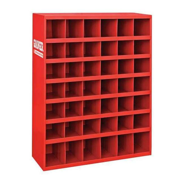 Pigeonhole Bin Unit, 33.75 in W x 12 in D x 42 in H, 42 Compartments, Red, Steel