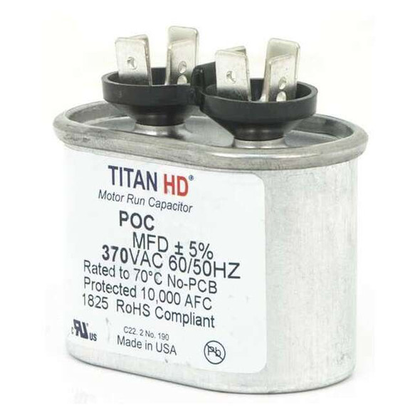 Titan Hd Motor Run Capacitor,5 MFD,370V,Oval POC5A