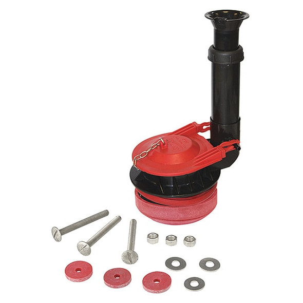 Korky Flush Vlv Kt, Plastic, Rubber, SS, Black/Red 5030BP