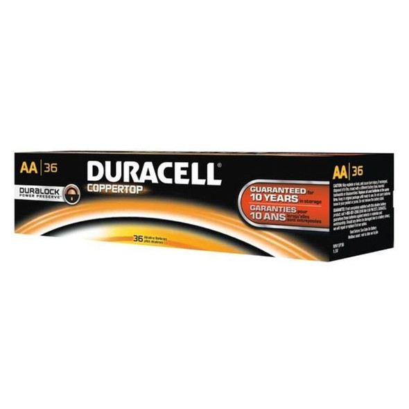 Duracell Coppertop AA Alkaline Battery, 1.5V DC, PK36 mn15p36