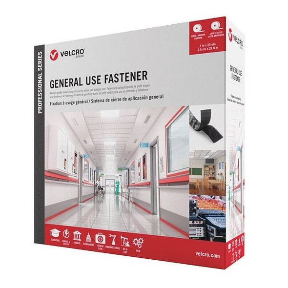 Velcro Brand Reclosable Fastener, Acrylic Adhesive, 75 ft, 1 in W, White 31302