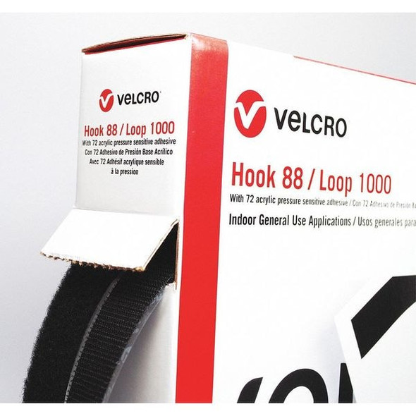 Velcro Brand Reclosable Fastener, Acrylic Adhesive, 75 ft, 1 in W, White 31302