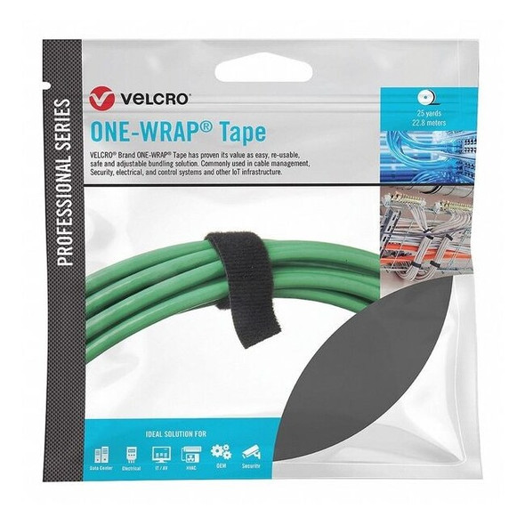Velcro Brand Reclosable Fastener, No Adhesive, 75 ft, 1/2 in W, Black 31090