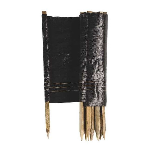 3 ft H x 100 ft L Silt Fence, 11 Stakes, Polypropylene, Black