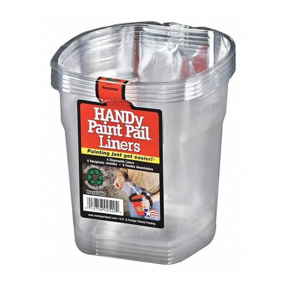 Plastic Paint Bucket Liner, 1 qt, 5 39/64" L, 6 13/64" D, 6 13/64" W, 6 PK