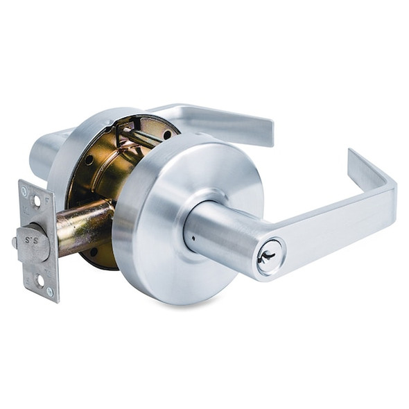 Door Lever Lockset, Satin Chrome, Mechanical, Heavy Duty, 1-3/8 to 1-3/4" For Door Thickness