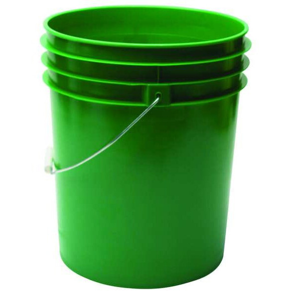 5 gal Open Head Pail, Plastic, Green, 12-3/8 in Dia, 14-3/4 in H