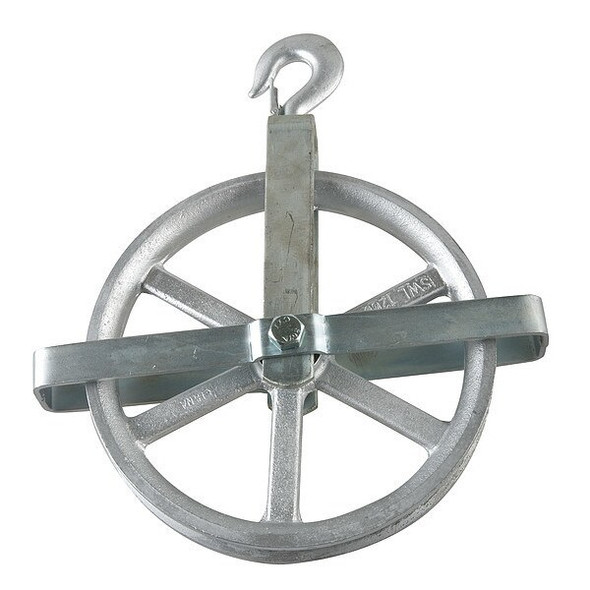 Well Wheel Pulley Block, Fibrous Rope, 1,000 lb Max Load, Electro-Galvanized