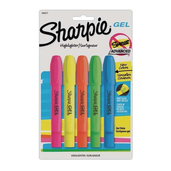 Sharpie Gel Highlighter Set, Gel Stick, Non Smearing PK5 1803277