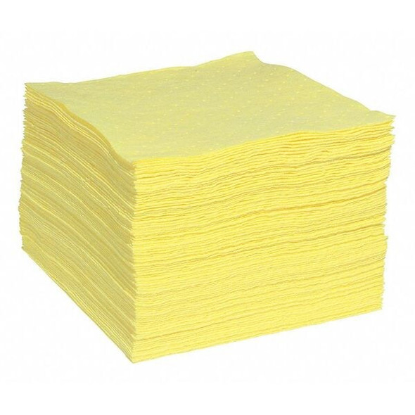 Sorbent Pad, 29 gal, 15 in x 19 in, Harsh Chemicals, Yellow, Polypropylene