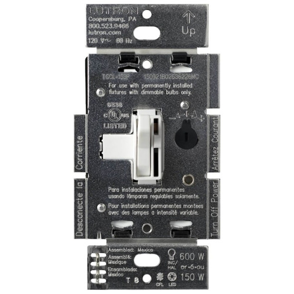 Lutron Lighting Dimmer,Toggle,White,120V AYCL-153P-WH