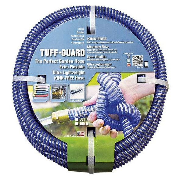 Tuff Guard 5/8 in ID x 100 ft L Water Hose, TPE Tube, Blue, Brass x Brass Fitting PGH-100-BL
