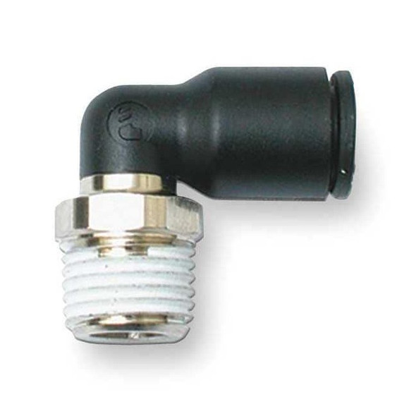 Push-Fit Elbow Fitting, 8mm Tube Size, Fiberglass-Reinforced Nylon, Black, 10 PK