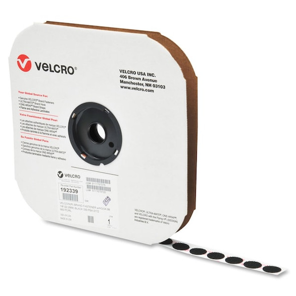 Velcro Brand Reclosable Fastener, Disc, Acrylic Adhesive, 3/4 in, Black, 1028 PK 192318