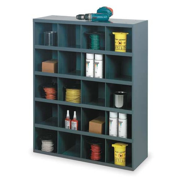 Prime Cold Rolled Steel Pigeonhole Bin Unit, 12 in D x 42 in H x 33 3/4 in W, 5 Shelves, Gray