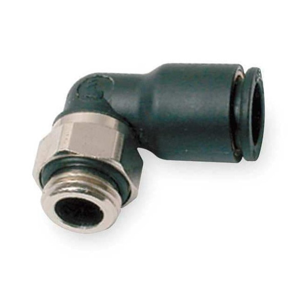 Push-Fit Elbow Fitting, 8mm Tube Size, Fiberglass-Reinforced Nylon, Black, 10 PK