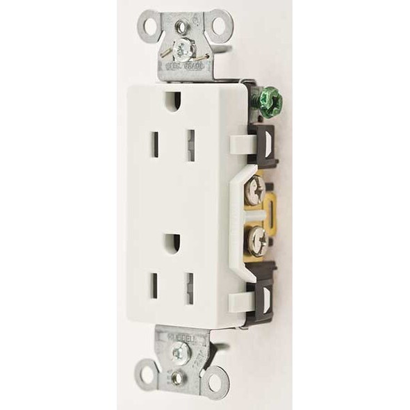 Hubbell Wiring Device-Kellems Recept,White,15 A,2P3W,Back; Side,1PK DR15WHITR