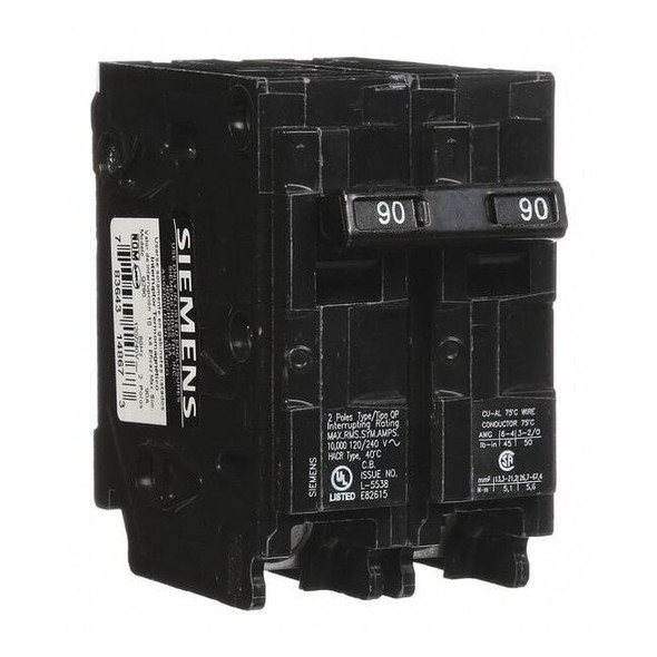 Miniature Circuit Breaker, Q Series, 90A, 2 Pole, 120/240V AC, 10kA at 120V AC