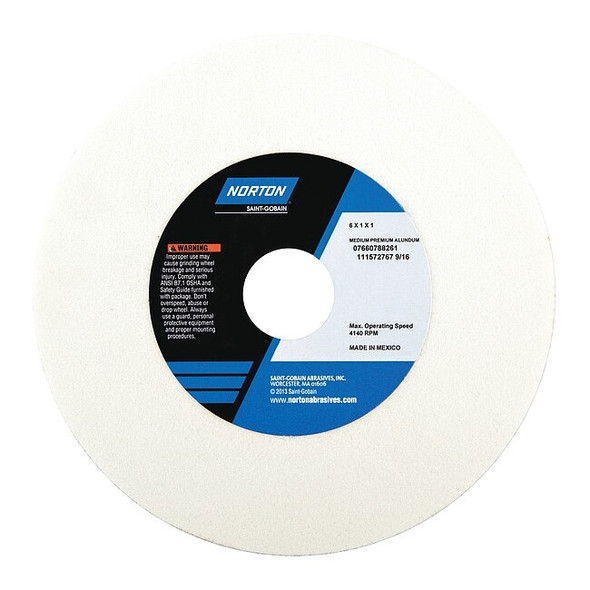 Norton Abrasives Grinding Wheel, T1, 6x1x1, AO, 60G, White 07660788261