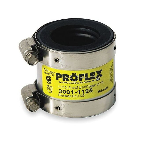 Fernco Shielded Coupling,Pipe Size 1-1/2x1-1/4" 3001-1125