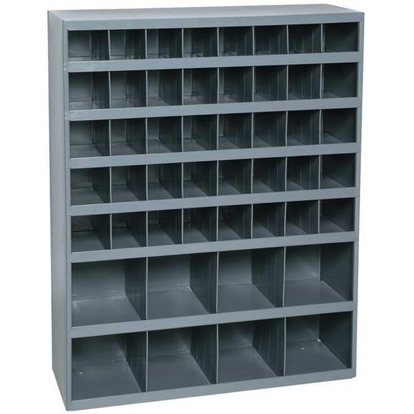 Prime Cold Rolled Steel Pigeonhole Bin Unit, 12 in D x 42 in H x 33 3/4 in W, 7 Shelves, Gray