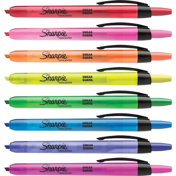 Retractable Highlighter Set, Micro Chisel Tip Fluorescent Colors PK8  28101