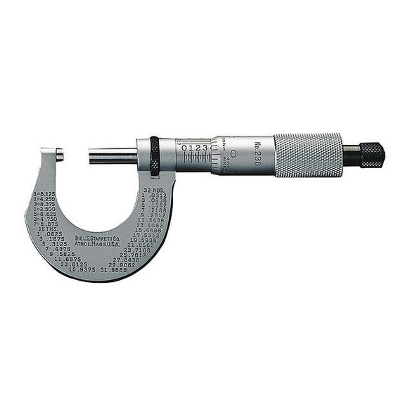 Starrett Micrometer,0 to 1",0.0001,Ratchet T230XRL