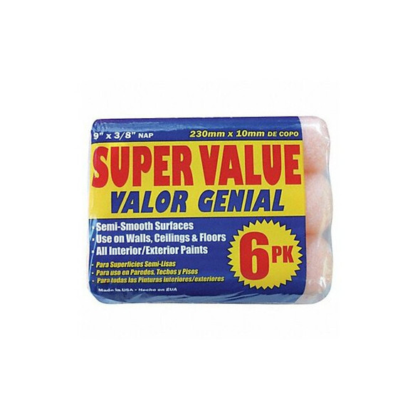 Premier 9" Paint Roller Cover, 3/8" Nap, Polyester 6PK38