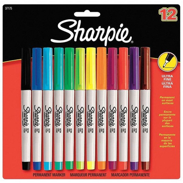 Sharpie Permanent Marker Set, Ultra Fine Tip, Capped, 12 PK 37175PP