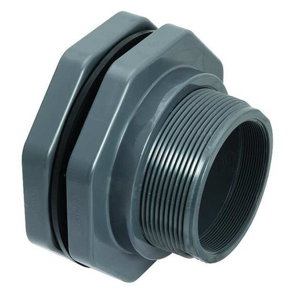 Bulkhead Tank Fitting, 1-1/4", PVC/EPDM, Socket x FPT