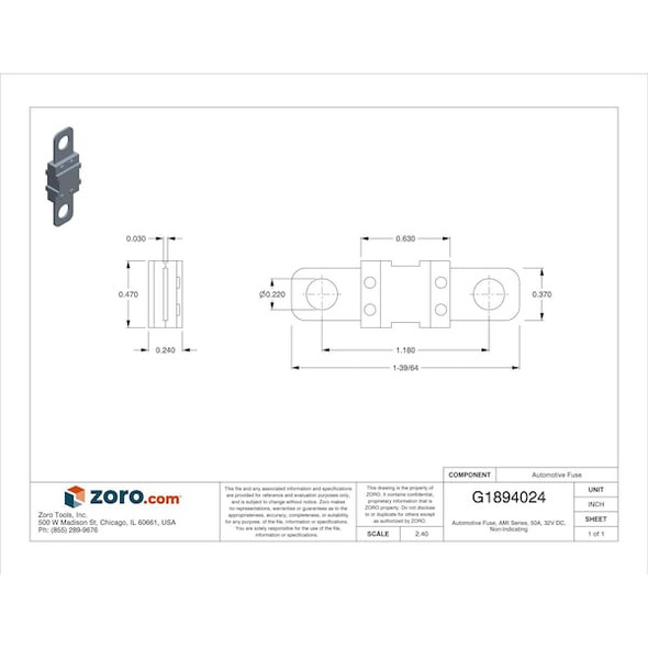 Eaton Bussmann Automotive Fuse, AMI Series, 50A, 32V DC, Non-Indicating AMI-50