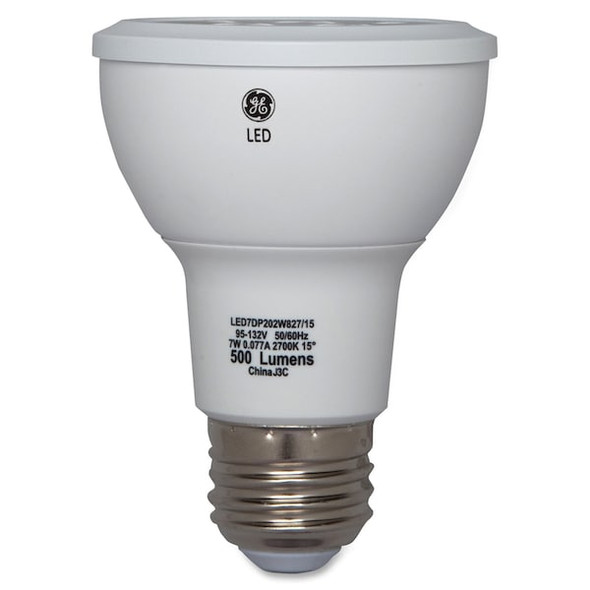 Ge Lighting 7 W, Compact LED Bulb, White, PAR20, 2700K Temp. Clear Finish, Dimmable LED7DP203W827/20