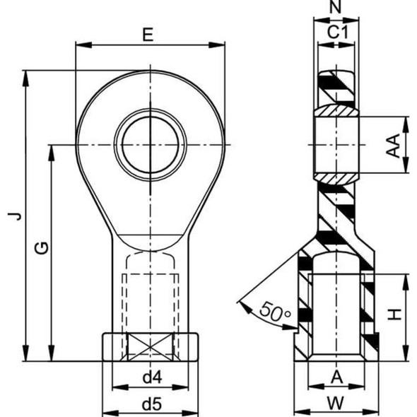 Igus Female Rod End,RH,1-2 in Bore,1-2"-20 EBRI-08 R