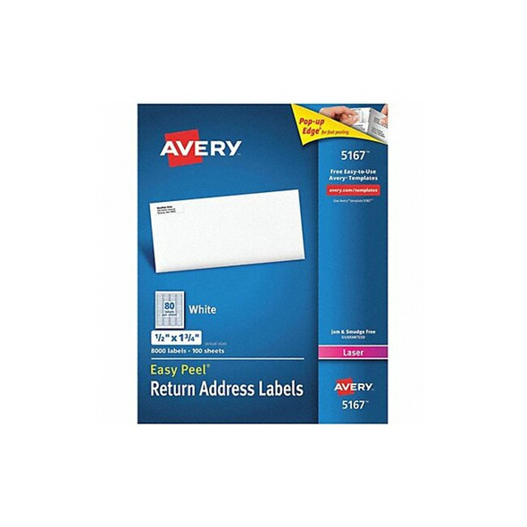 Laser Label, 1 3/4 in Label W, 1/2 in Label H, 80 Labels per Sheet White