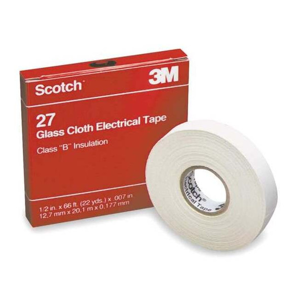 3m Electrical Tape, White, 22 yd L, 1/2 in W 27-1/2"X66'