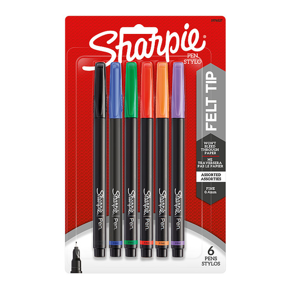 Sharpie Stick Permanent Pen Set, Fine 0.5 mm, Assorted PK6 1976527