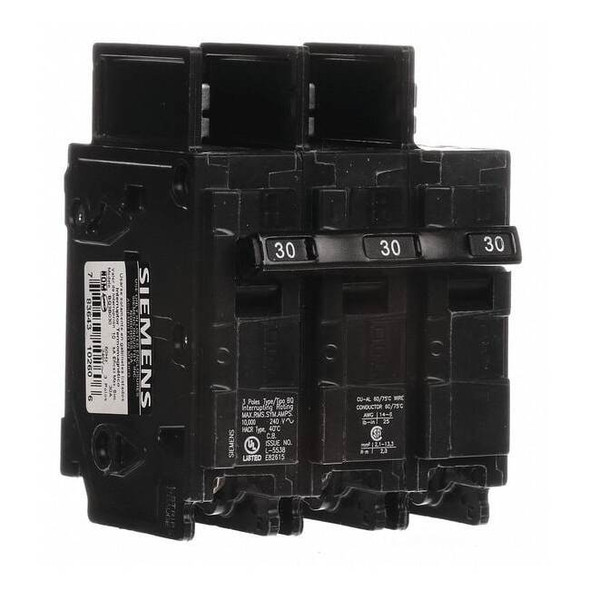 Miniature Circuit Breaker, BQ Series, 30A, 3 Pole, 240V AC, 10kA at 240V AC